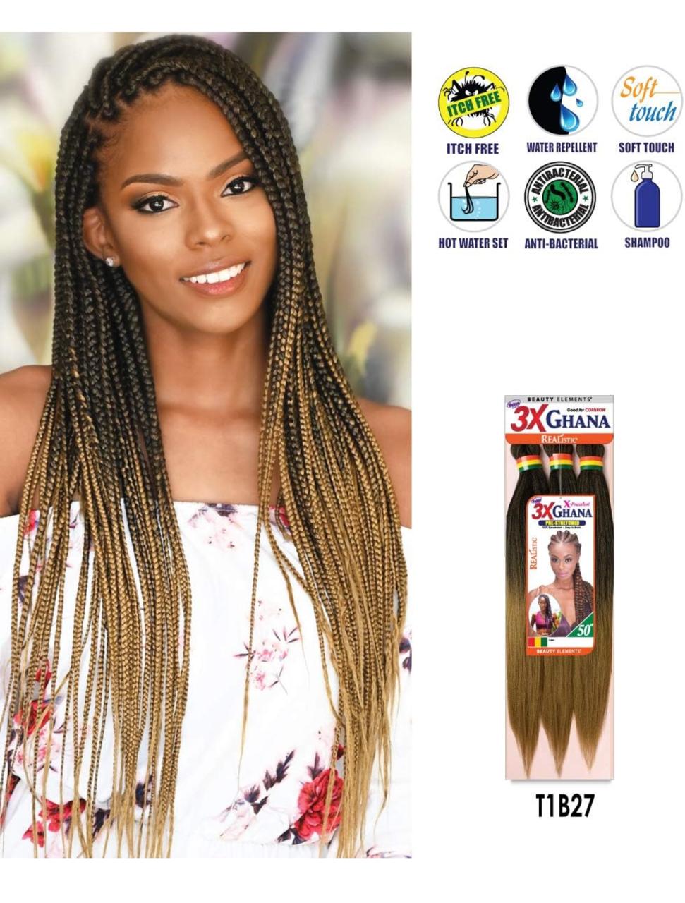 Extensión 3X Ghana Braid – Pre-Stretched – 100% Kanekalon – 50”